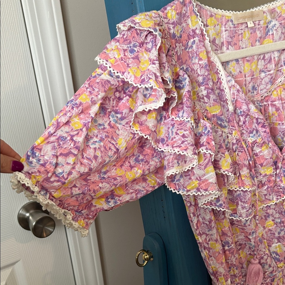 LoveShackFancy Colorful Floral Ruffle Mini Dress Size Small - Picture 4 of 9